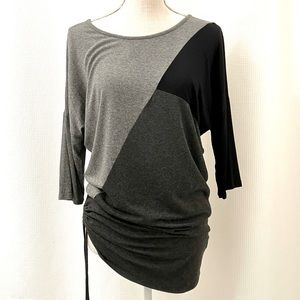 Gray and black color block top with cinching tie on side, Red Haute size Large